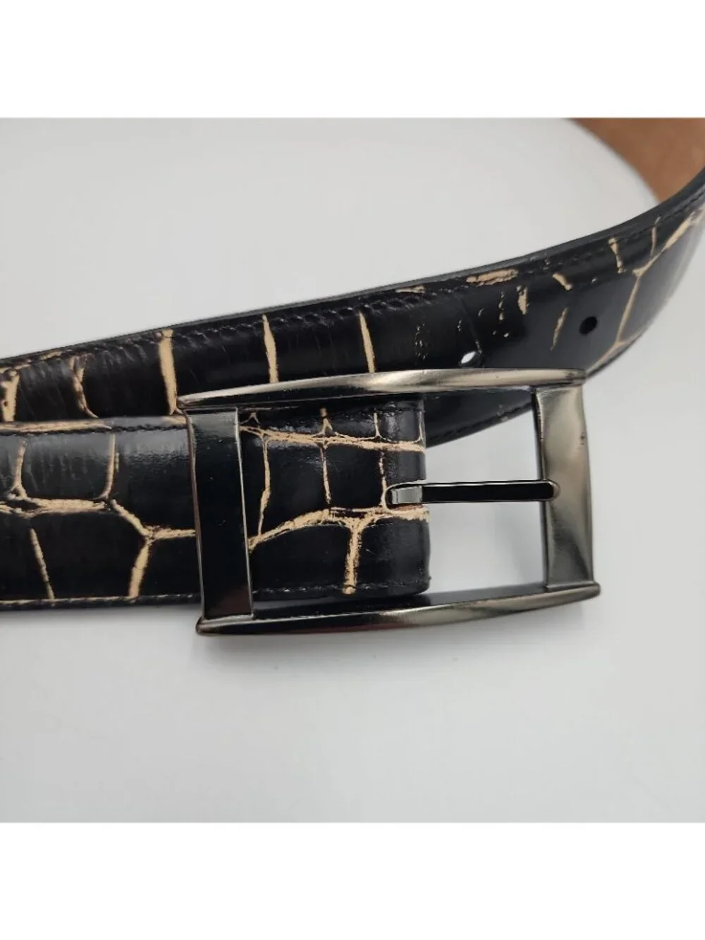 Mens Black Brown Crocodile Leather Belt 34 Removable Buckle Fits 31-35